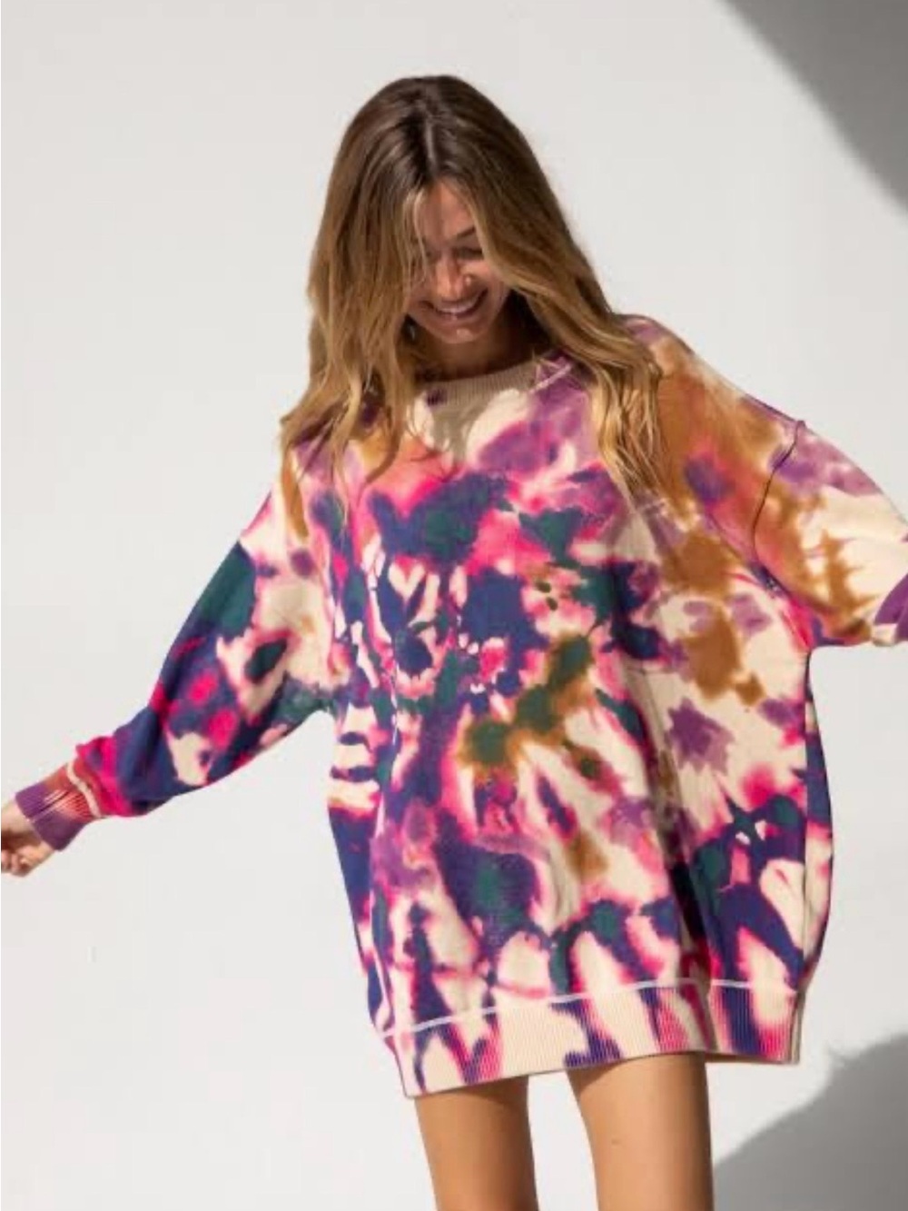 Natural Life Taylor Oversized Cotton Sweater Sunrise Tie Dye Knit L/XL